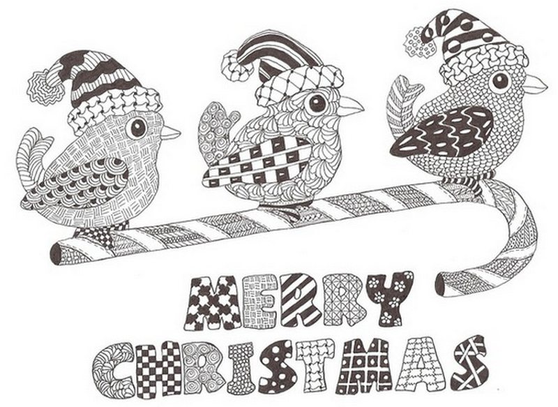 Online coloring book: Coloring book antistress birds wish merry christmas